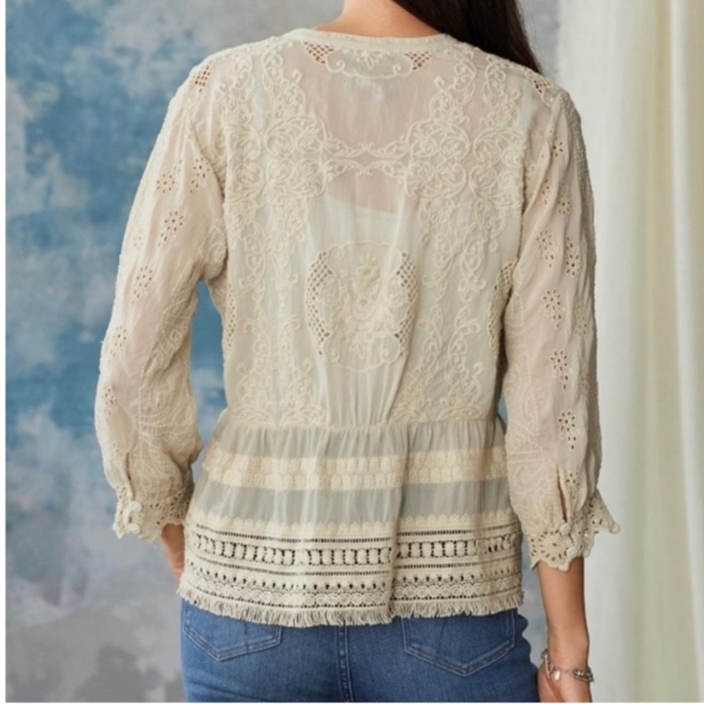 Johnny Was Cream Embroidered Button-Up Top - Picture 4 of 11